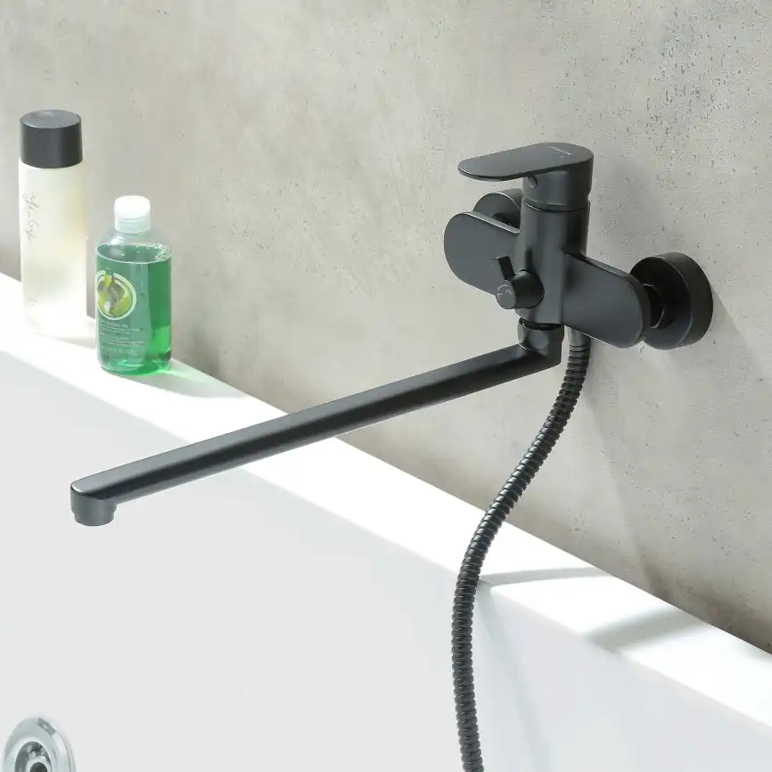 Смеситель для ванны Aquatek Ника AQ1842MB с длинным изливом, Черный матовый фото 7