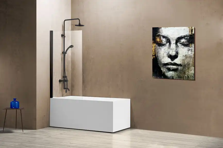 Шторка для ванны Vincea  80 VSB-11800CLB, распашная, профиль черный, стекло прозрачное фото 2