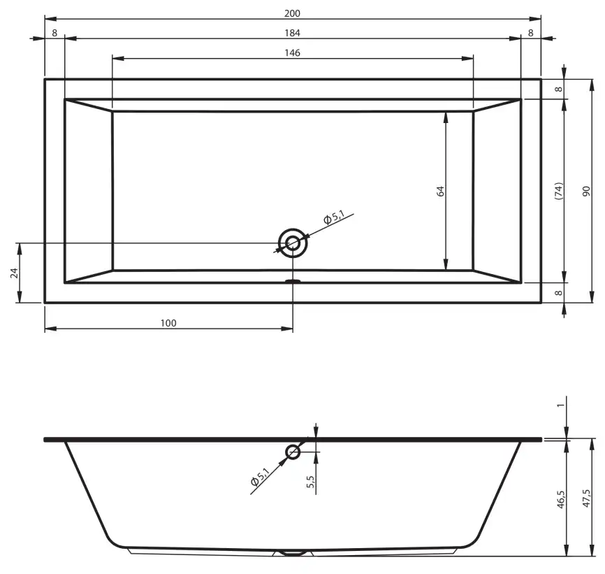 Акриловая ванна RIHO LUGO 200x90 (с тонким бортом) прямоугольная B137001005 фото 5