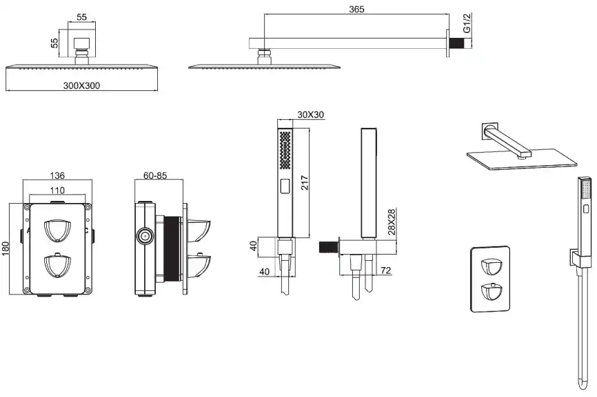 Душевая система Allen Brau Infinity 5.21016-31 для душа без излива, термостатическая, с верхним душем, Черный матовый фото 2