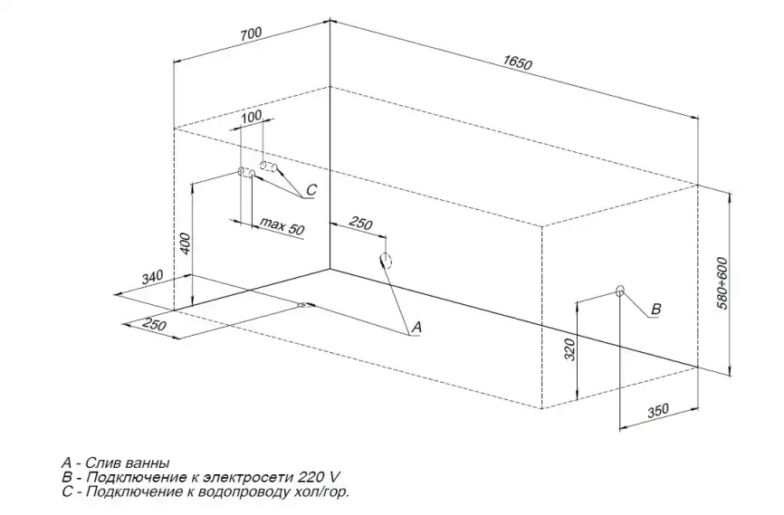 Акриловая ванна Aquanet Aura 165x70 (с каркасом), 362711 фото 3