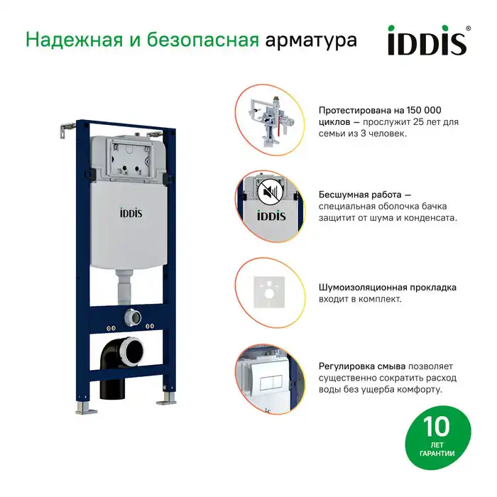 Комплект унитаза с инсталляцией IDDIS Basic BASBQ01i73 с сиденьем микролифт и кнопкой смыва Хром фото 8