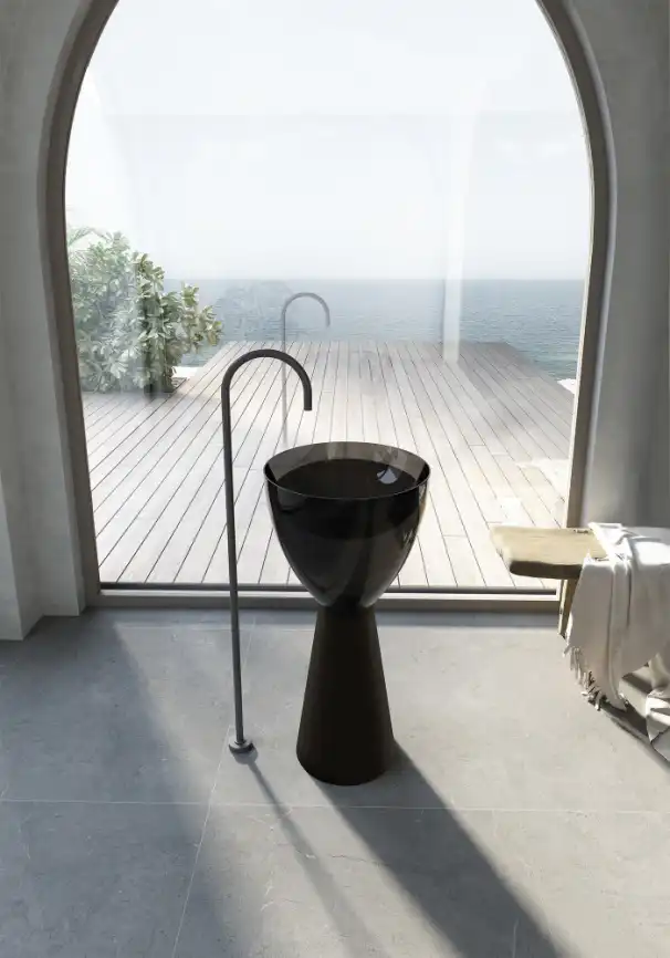 Раковина напольная ABBER KRISTALL 45х45х90 AT2703Onyx-Black, круглая, черный/черный матовый фото 2