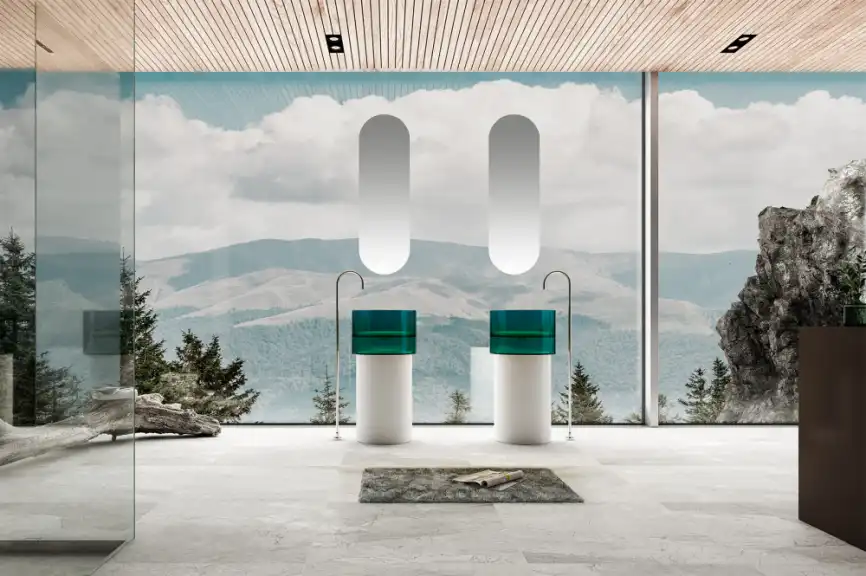 Раковина напольная ABBER KRISTALL 45х45х90 AT2701White-Aquamarin-H, круглая, белая/бирюзовая фото 2