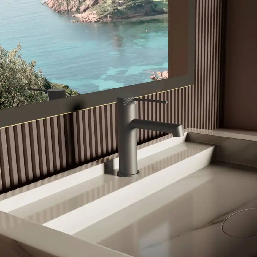 Смеситель для раковины Vincea Rim VBF-2RM1GM однорычажный, вороненая сталь фото 1