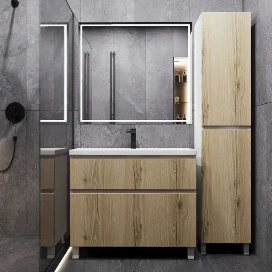 Шкаф-пенал для ванной FAURAplus Аврора 40, напольный, универсальный, фасад  Дуб Элвезия фото 2