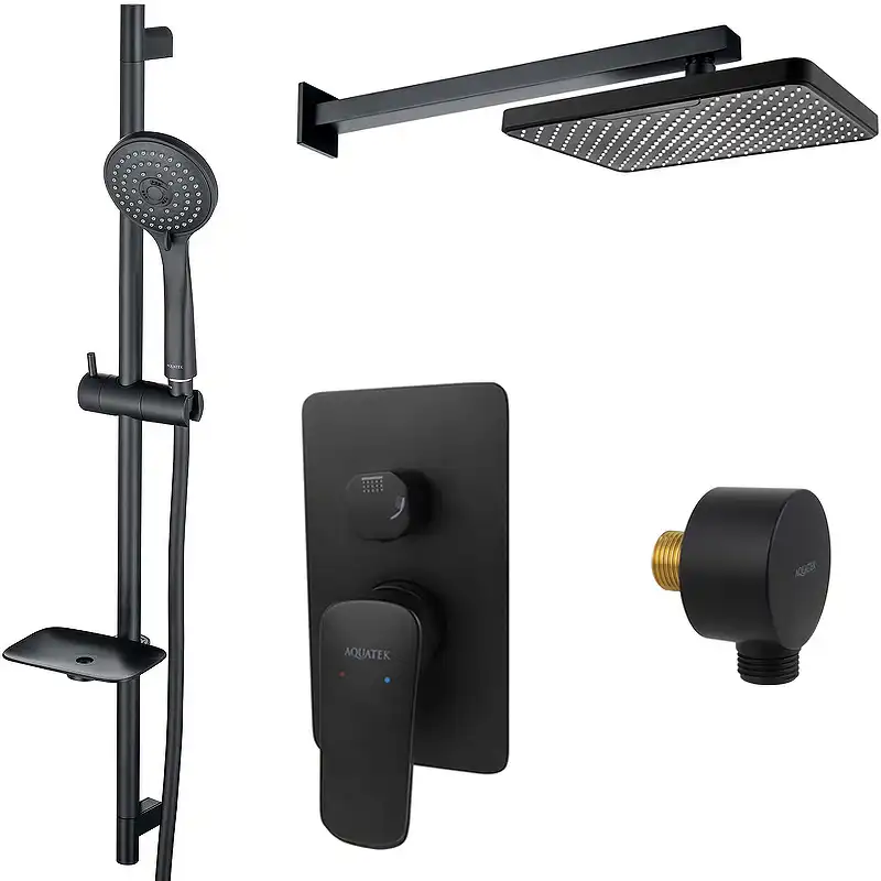 Душевая система Aquatek Вега AQ1074MB для душа без излива, встраиваемая с верхним душем, Черный матовый фото 1