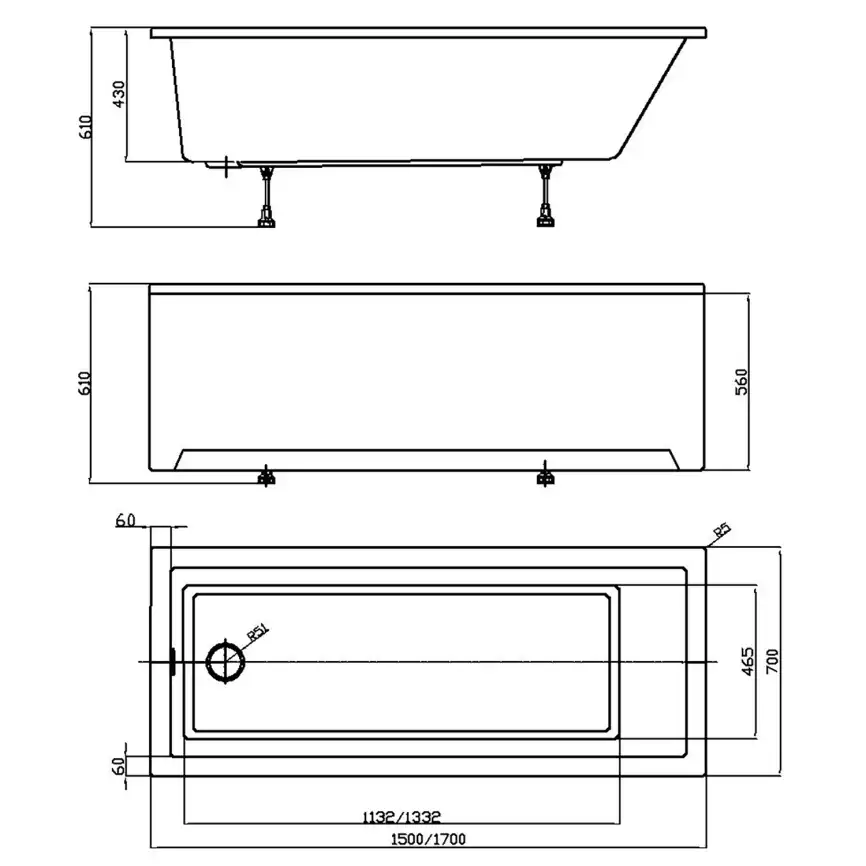 Акриловая ванна Azario LILIANA 150х70 AV.0012150, Пристенная фото 4
