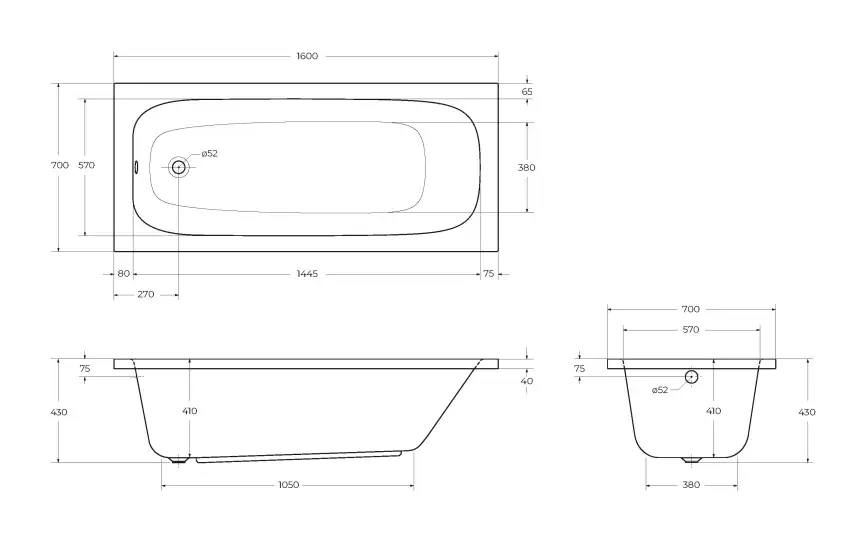 Акриловая ванна CEZARES ECO-160-70-41-W37, Белая фото 4