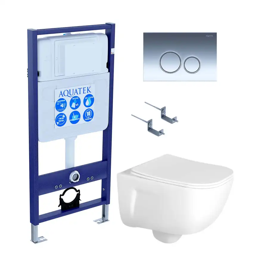 Унитаз с инсталляцией Aquatek Дива SET AQUATEK ДИВА-018 4в1 с сиденьем Микролифт и клавишей смыва Хром фото 1