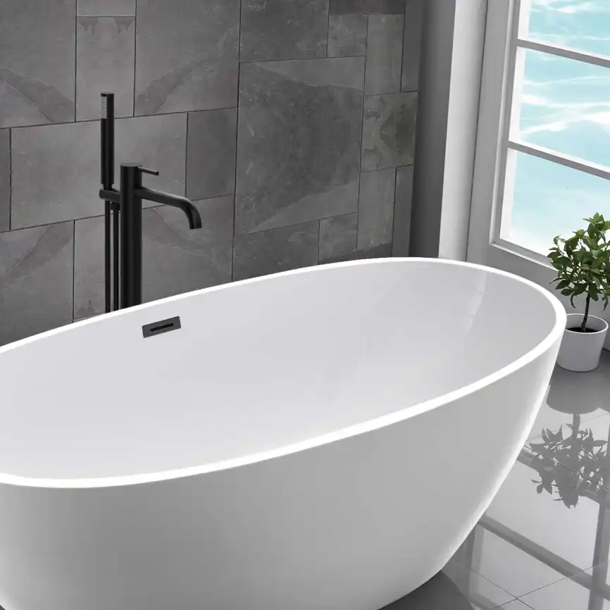 Смеситель для ванны напольный Vincea Desire VTF-1DMB с регулятором давления, однорычажный, черный фото 2