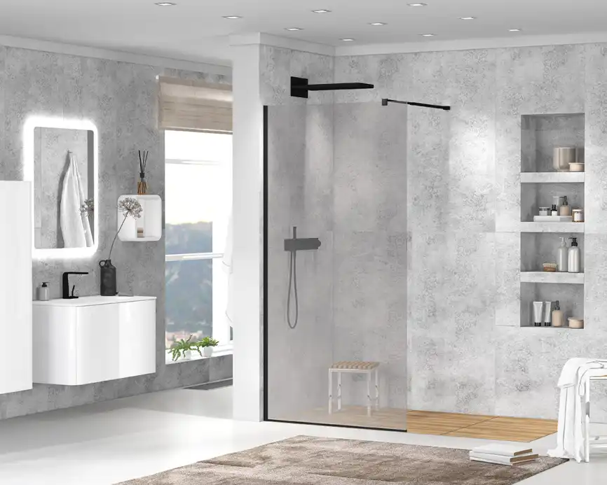 Душевая перегородка CEZARES LIBERTA-L-1-80-GR-NERO стекло Тонированное (графит), профиль Черный фото 4