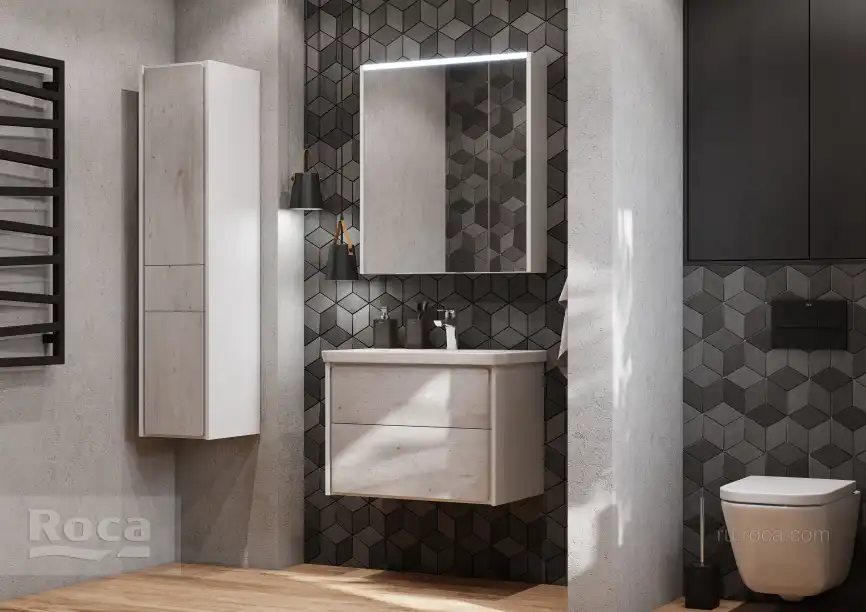 Тумбы под раковину Roca Ronda 70 ZRU9303003 подвесная, цвет, Белый матовый / Бетон фото 9