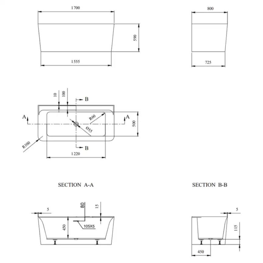 Акриловая ванна AVS Сканди 170х80 822-0008-WG, белая фото 9