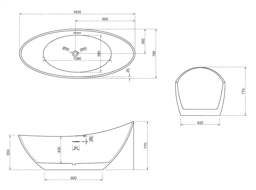 Акриловая ванна Abber 184х79 AB9233G, отдельностоящая, Серая матовая фото 6