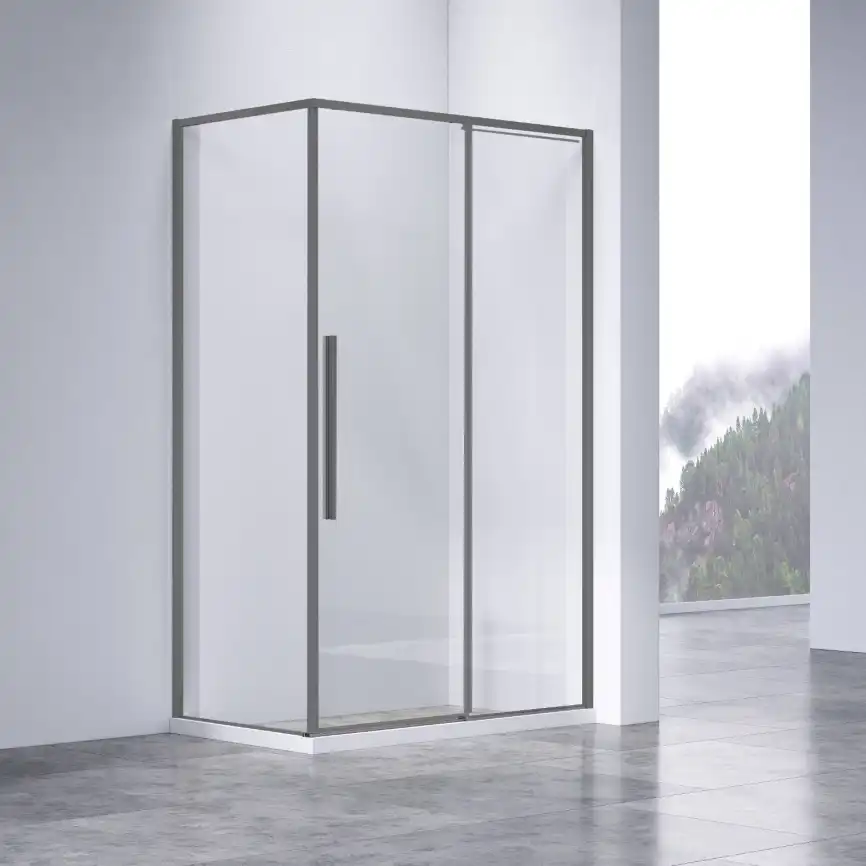Душевой уголок Vincea Slim-N 110х90 VSR-4SN9011CLGM, дверь раздвижная, профиль вороненая сталь, стекло прозрачное фото 1