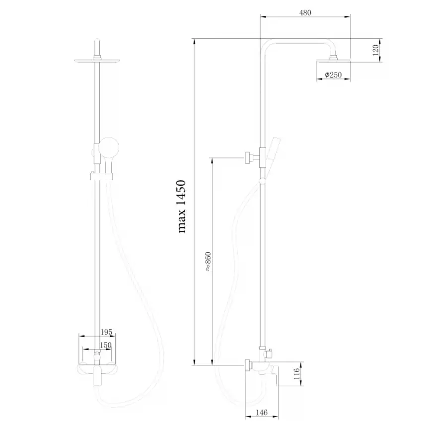 Душевая стойка ABBER Weiss Insel AF8020FWL без излива, белый матовый фото 3