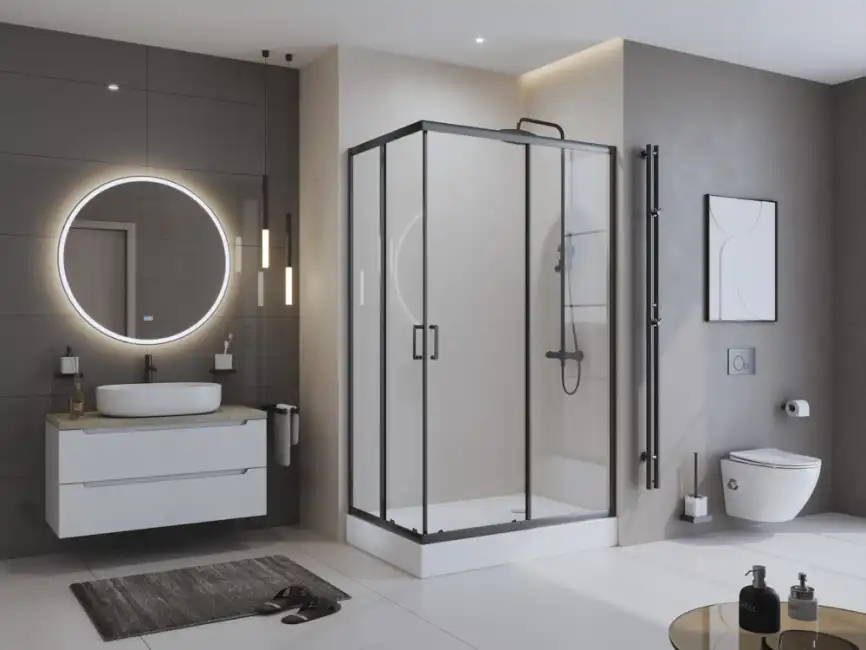 Душевой уголок BelBagno UNO-195-AH-2-100/80-C-NERO стекло прозрачное, профиль Черный матовый фото 2