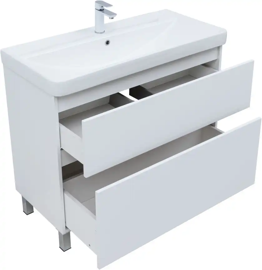 Тумба под раковину Aquanet Вега 100 напольная, белый глянец, 344125 фото 4