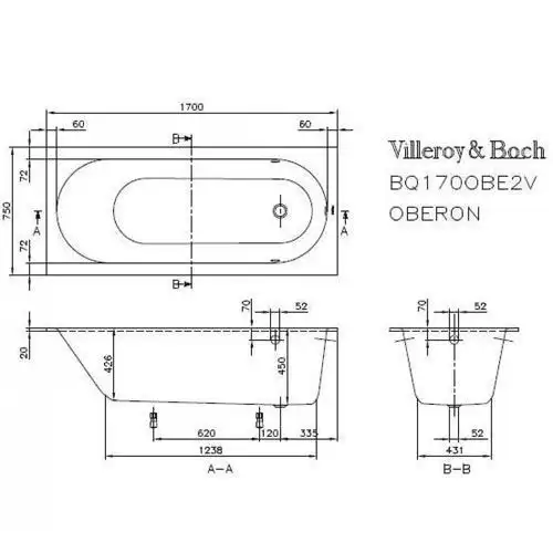 Квариловая ванна Villeroy&Boch Oberon 170x75 UBQ170OBE2V-01 фото 4