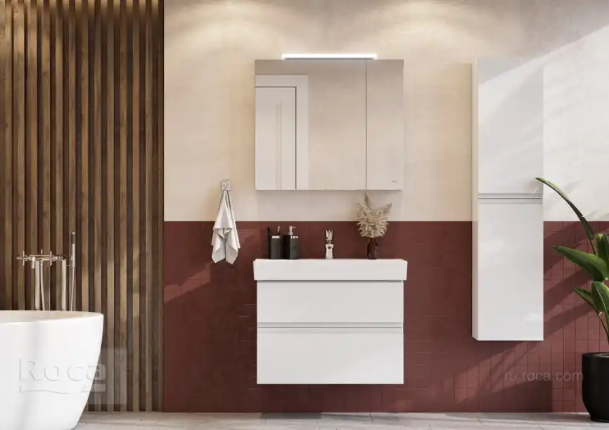 Зеркальный шкаф Roca Oleta 80 A857647806 с подсветкой, Белый глянец фото 6