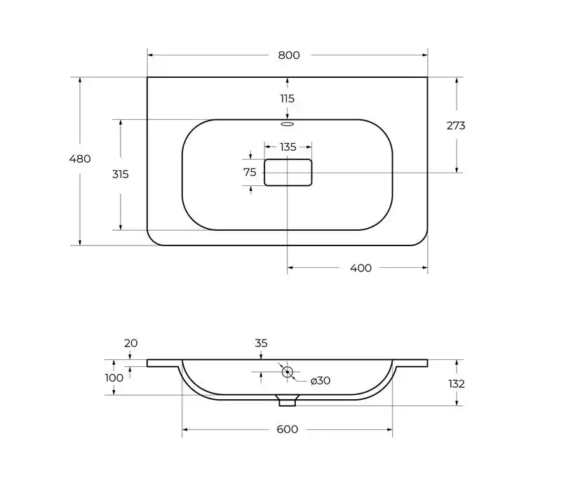 Раковина CEZARES CZR-800/480-LV-MR-NV-W0 фото 5
