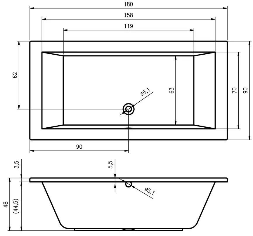 Акриловая ванна RIHO LUSSO 180х90 прямоугольная B026001005 фото 6