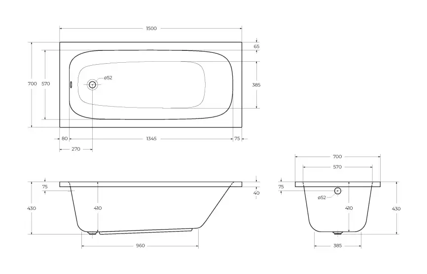 Акриловая ванна CEZARES ECO-150-70-41-W37, Белая фото 5