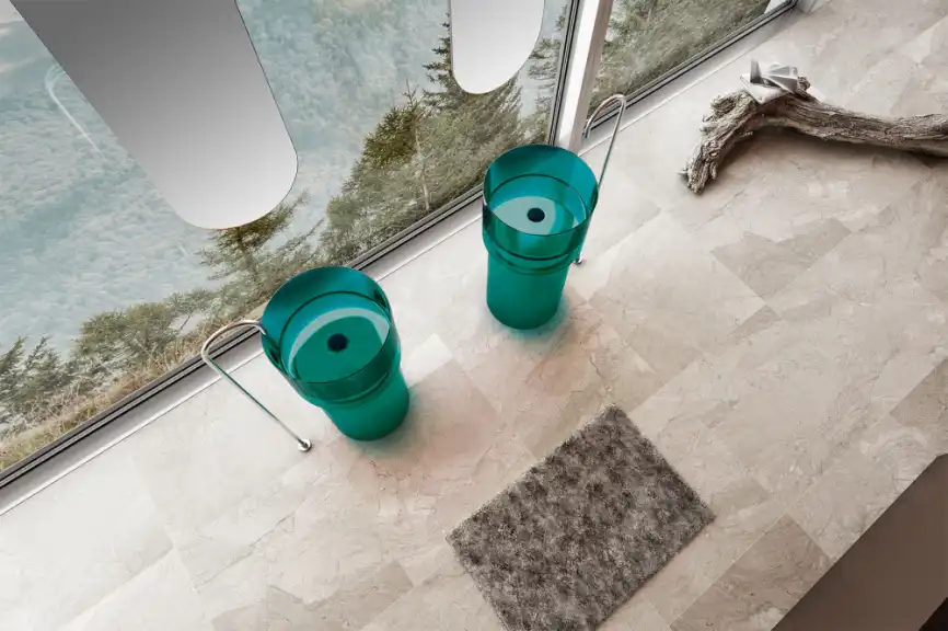 Раковина напольная ABBER KRISTALL 45х45х90 AT2701Aquamarin-H, круглая, бирюзовая фото 3