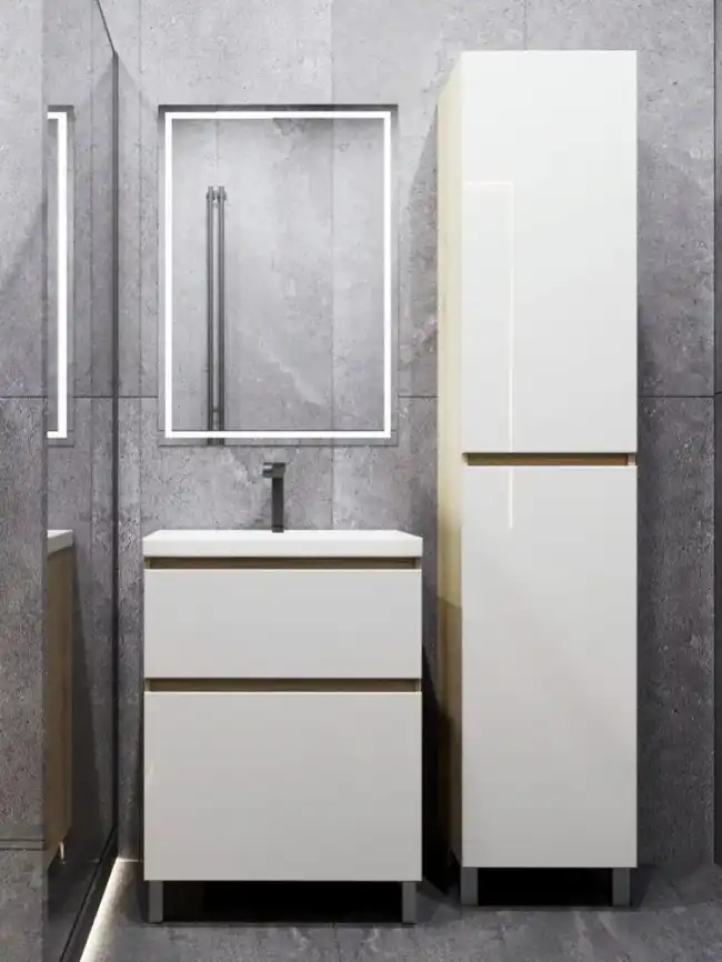 Тумба с раковиной FAURAplus Аврора 60-2, напольная (Раковина Classica 60) Фасад Белый фото 2