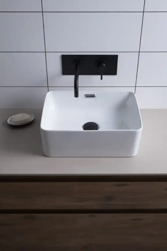 Раковина накладная Aquanet PERFECT-1 40,5х31,5х14 прямоугольная, Белая глянцевая фото 12