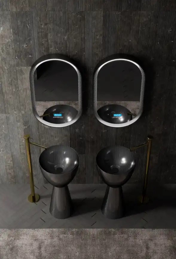 Раковина напольная карбоновая ABBER KARBON 45х45х90 AK2003, круглая, черная фото 4