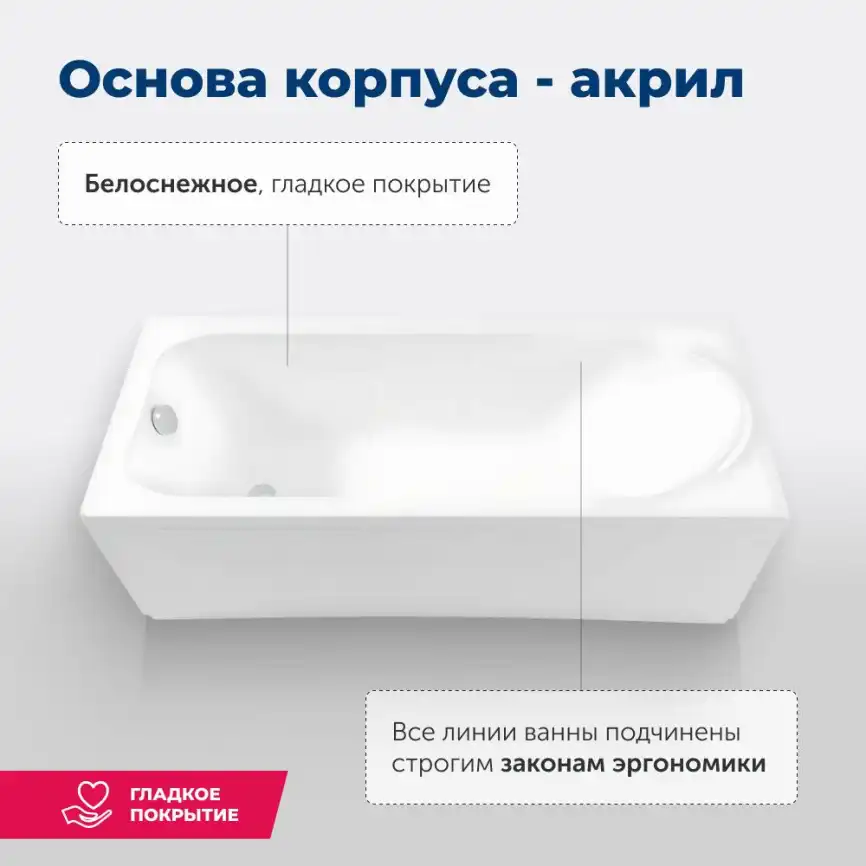 Акриловая ванна Aquanet Nord New 170х70 (242400), на каркасе, белая фото 8