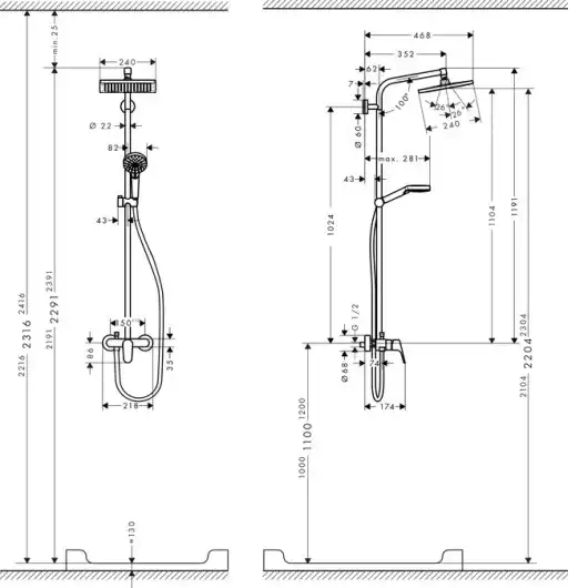 Душевая система Hansgrohe Crometta E 240 1jet Showerpipe 27284000 для душа с термостатом, Хром фото 9