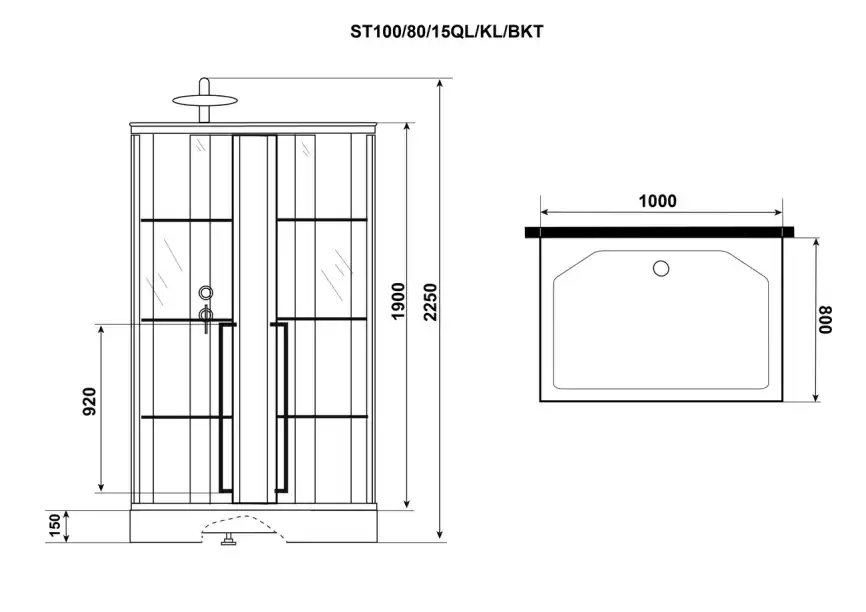 Душевая кабина Niagara Standart 100х80х225 ST100/80/15QL/KL/BKT низкий поддон, без гидромассажа фото 19