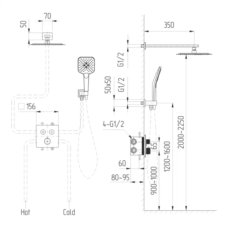 Встраиваемая душевая система AVS LUXURY 811-502-GM термостат, оружейная сталь фото 9