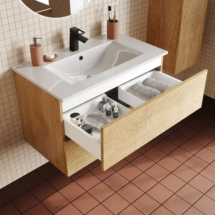 Тумба с раковиной IDDIS Bild 80, подвесная, Дуб светлый, BIL80V0i95K фото 12