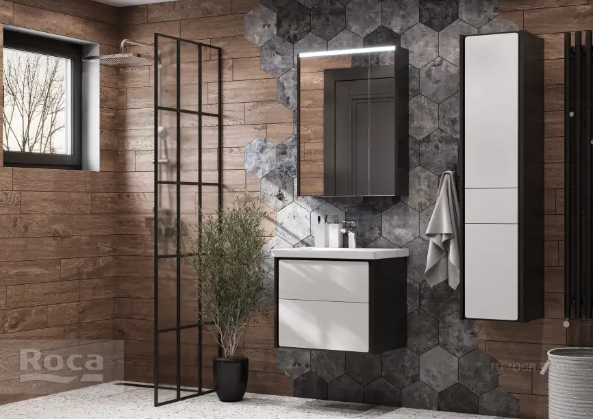 Тумбы под раковину Roca Ronda 60 ZRU9302963 подвесная, цвет, Белый глянец / Антрацит фото 7