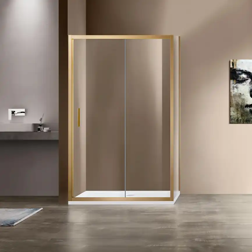 Душевой уголок Vincea Garda 120х100 VSR-1G1012CLG, дверь раздвижная, профиль брашированное золото, стекло прозрачное фото 1