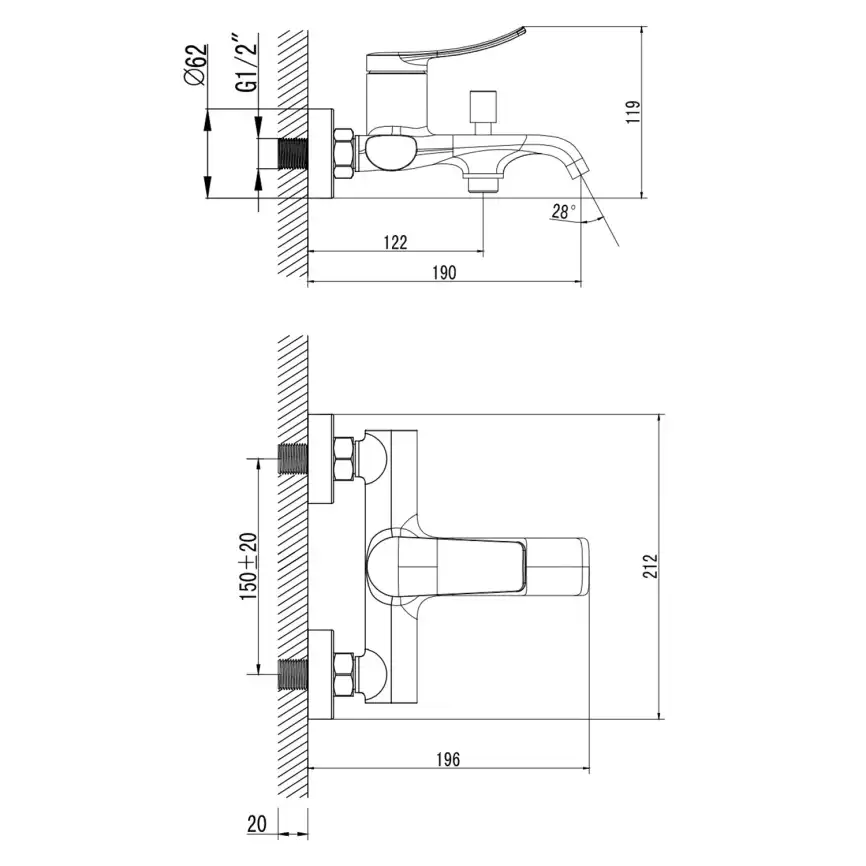 Смеситель для ванны Azario ABILITY AZ-VRY238331C, однорычажный, с коротким изливом, Хром фото 6