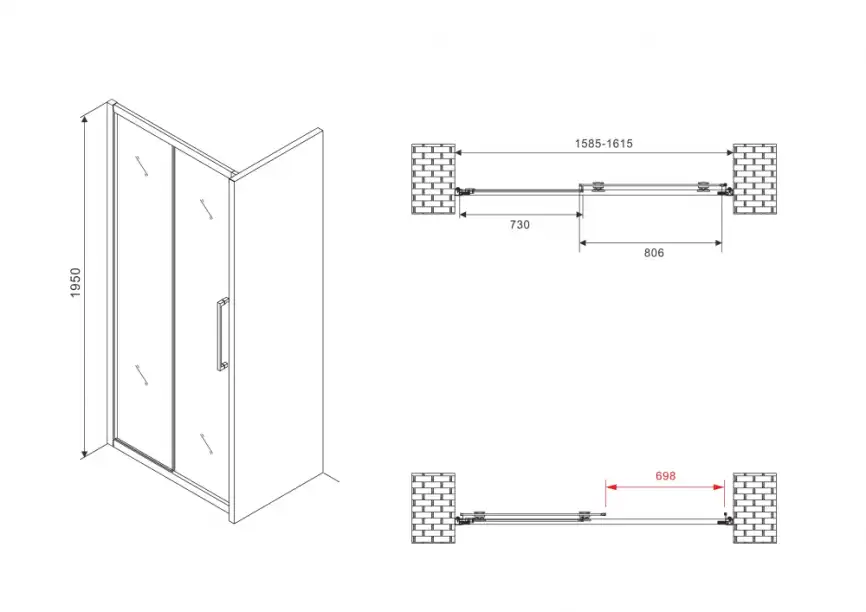 Душевая дверь Abber Schwarzer Diamant 160 см, AG30160MH, профиль Хром, стекло Матовое фото 5