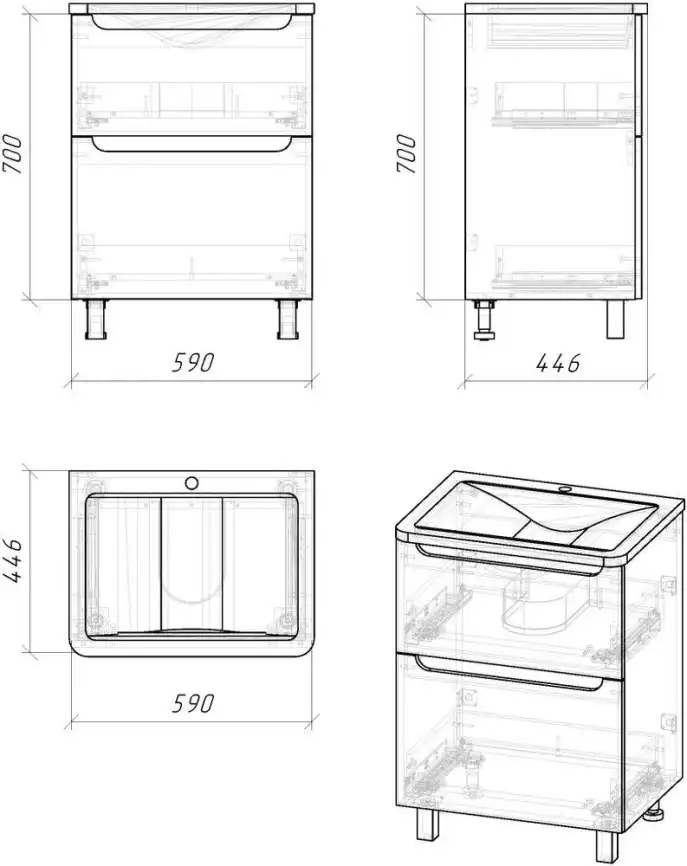 Тумба под раковину Grossman Адель 60 напольная, белая глянцевая (106007) фото 7