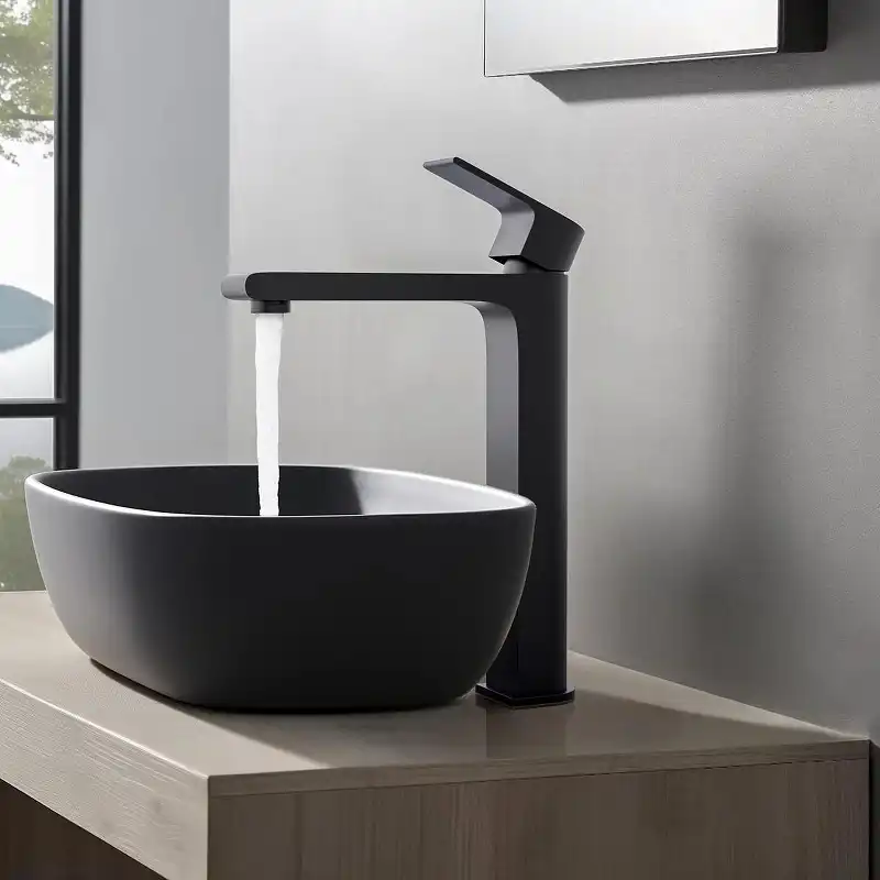 Смеситель для накладной раковины Aquatek Лира AQ1404MB, однорычажный, высокий, Черный матовый фото 5