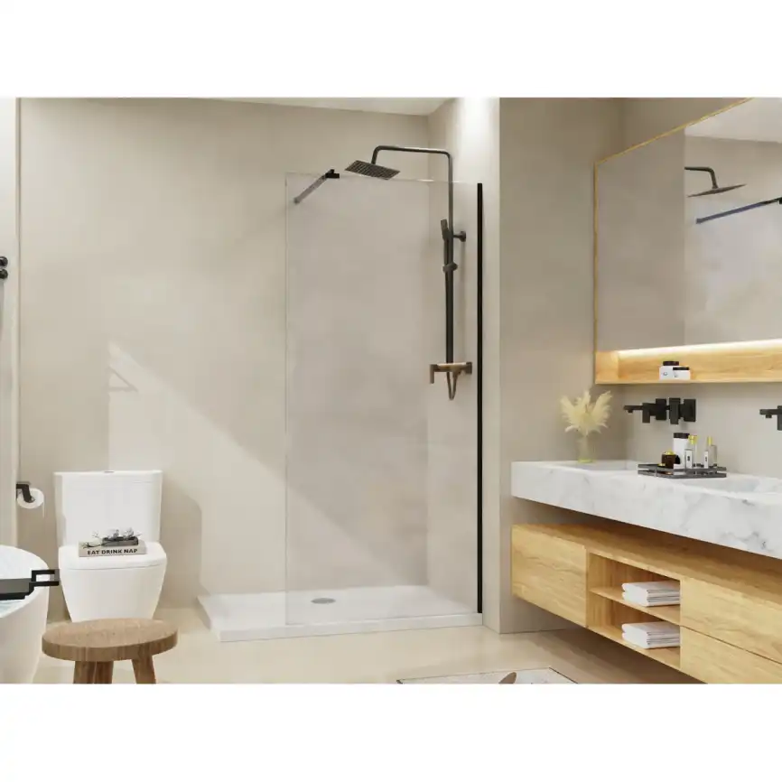 Душевая перегородка Azario Walk-in 90 AZ-251-90-MB-CL стекло 8 мм прозрачное, профиль Черный матовый фото 1