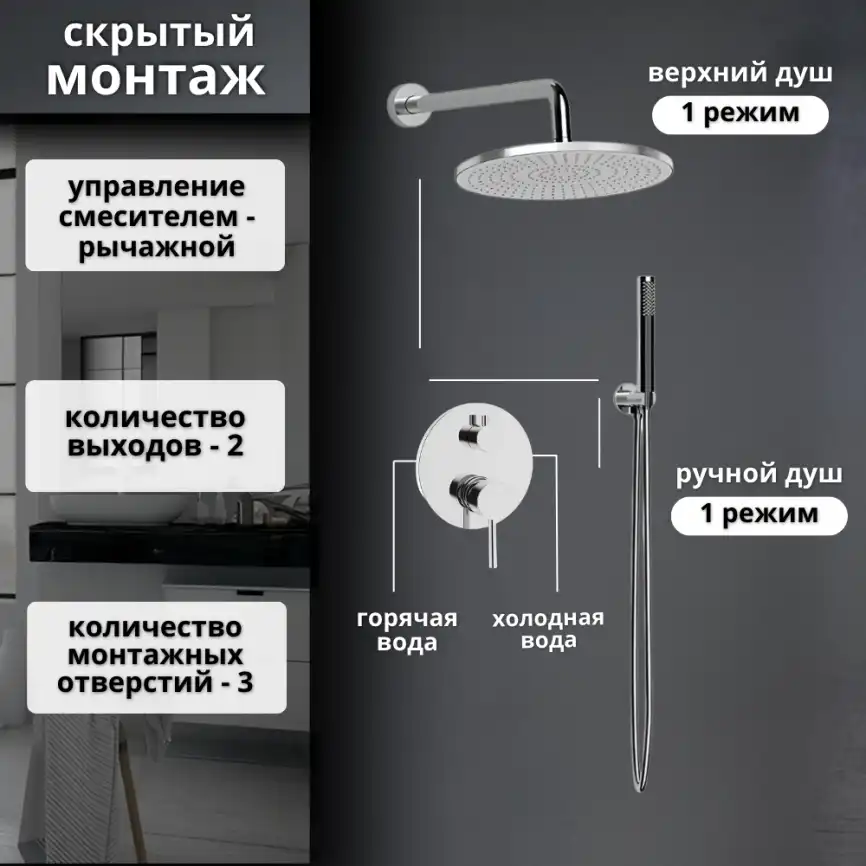 Встраиваемая душевая система AVS SLIMMER 811-121-CR, хром фото 11