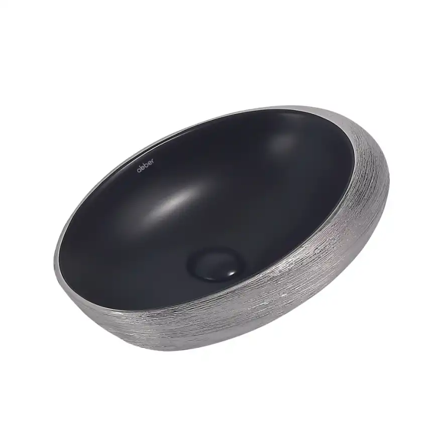 Раковина накладная ABBER BEQUEM 49х31х14 AC2107BS, овальная, черная матовая с серебром фото 2