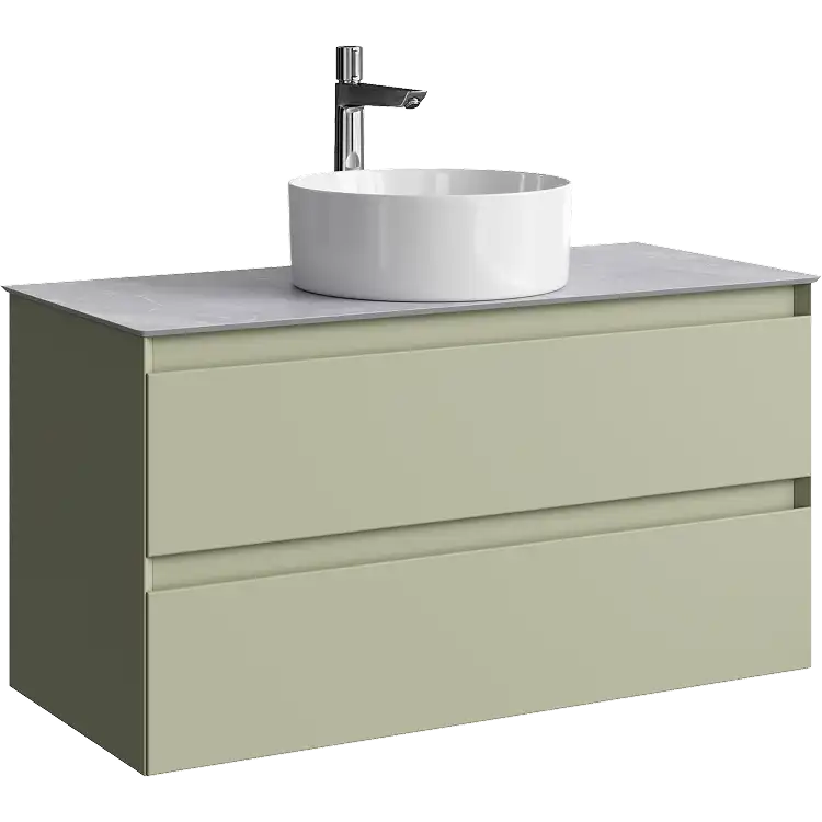 Тумба с раковиной подвесная Aqwella Geometria 100 GE01102SH+STG1014X456GS, со столешницей серый камень, цвет зеленый шалфей фото 1