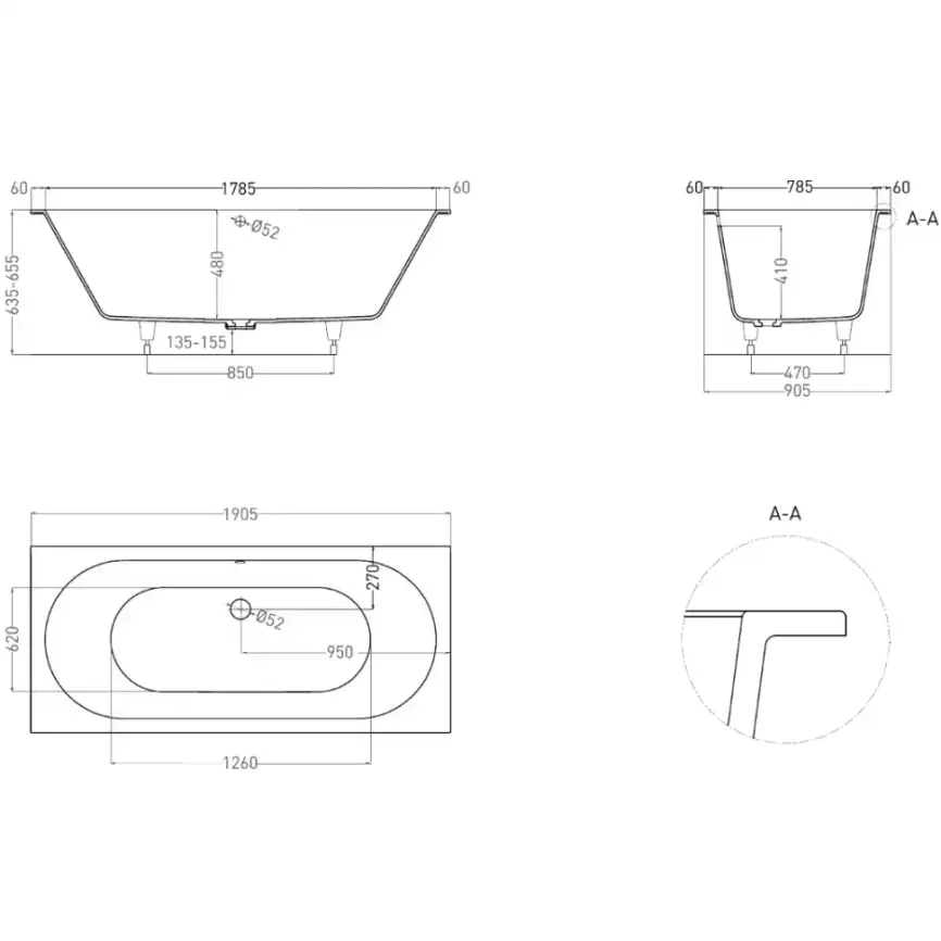 Ванна Salini ORNELLA AXIS 190х90 103422M из материала S-Stone, Белая матовая фото 10