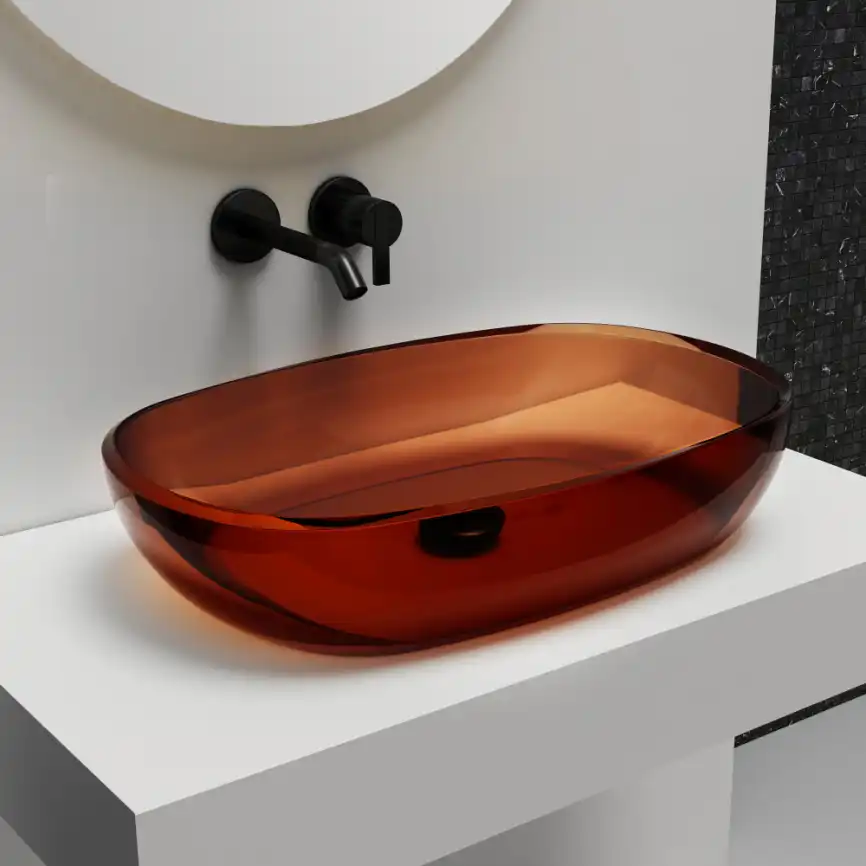 Раковина накладная ABBER KRISTALL 60х40х15,5 AT2805Opal, овальная, коричневая фото 1