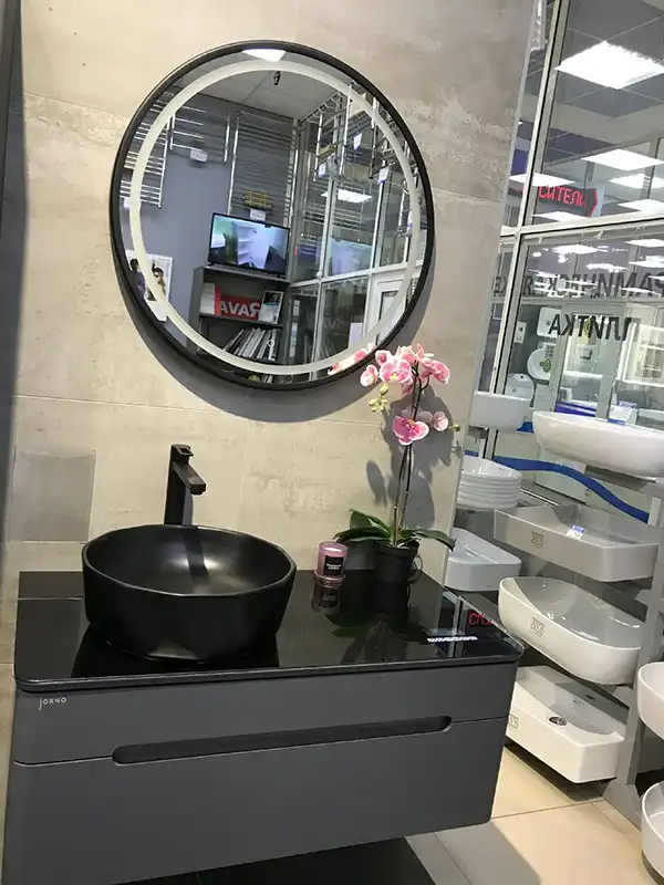 Зеркало с подсветкой AVS Мид 75x75 см, черное фото 1